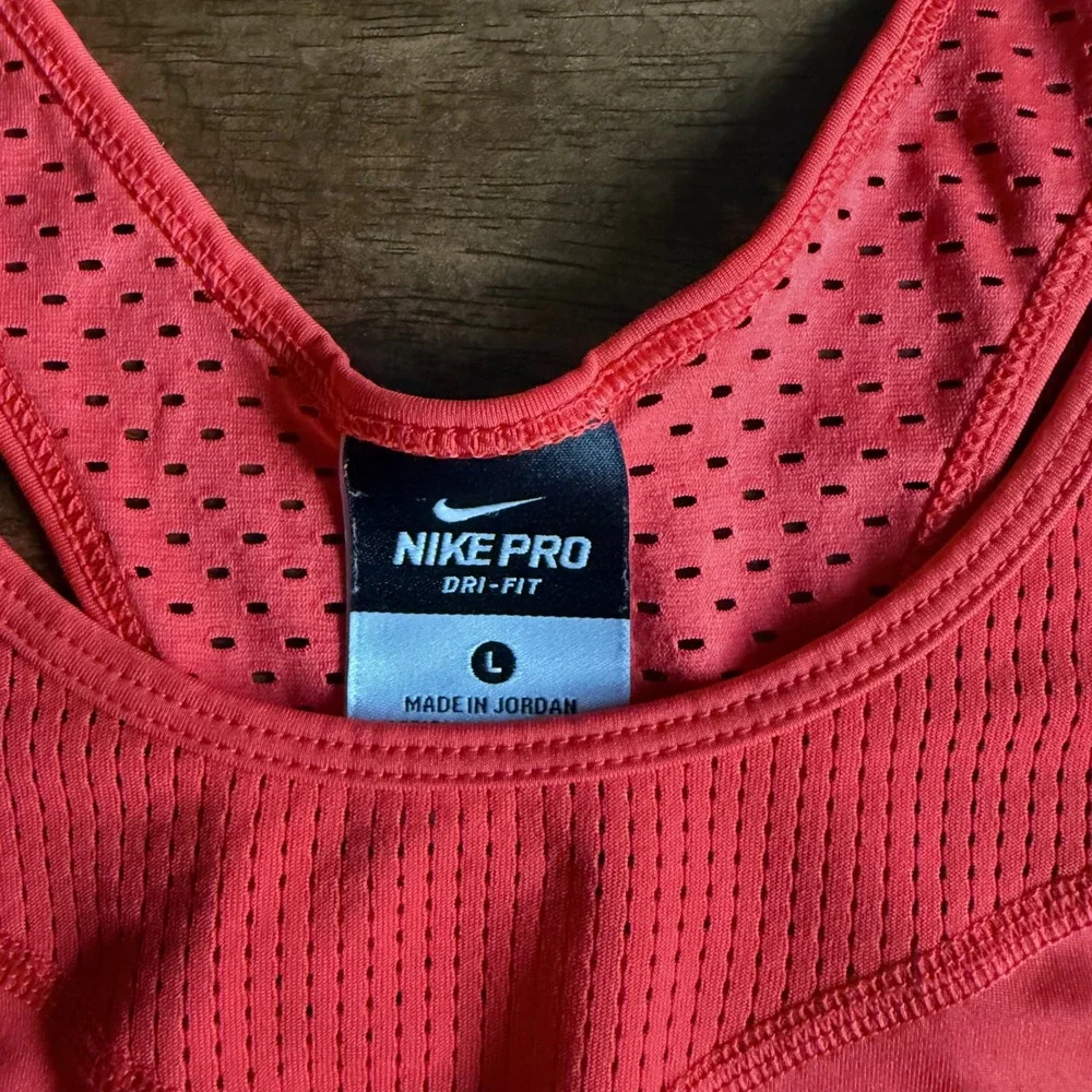 Nike Pro Dri-FIT Womens Tank Top Coral Red Mesh Back Racerback Training Size L